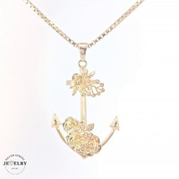 14KT 3D Floral Anchor Pendant Yellow Gold, 20mm (CHAIN IS NOT INCLUDED)