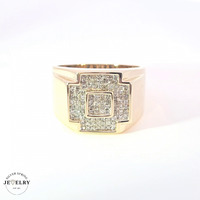 14KT Men's Cluster Ring Yellow Gold Diamonds Size 10