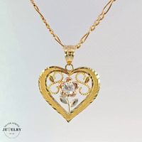 14KT Heart Flower Pendant Yellow Gold 