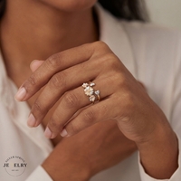 14KT Plumeria Flower Ring Tricolor Gold, Size 7.5