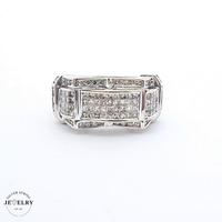 14KT Men's Cluster Ring White Gold Diamonds, Size 10