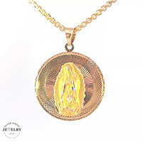 14KT Jesus/Lady of Guadalupe Face, Diameter 25mm (CHAIN IS NOT INCLUDED)