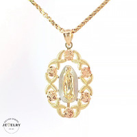 14KT Lady of Guadalupe, Tricolor, 21mm (CHAIN IS NOT INCLUDED)