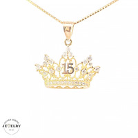 14KT Quinceañera Crown Pendant Yellow Gold 23mm (CHAIN IS NOT INCLUDED)