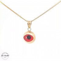 14KT Red Evil Eye Pendant Yellow Gold Diameter 9.5mm (CHAIN IS NOT INCLUDED)