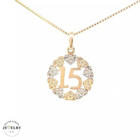 14KT Quinceañera Heart Circle Two Tone Diameter 16mm (CHAIN IS NOT INCLUDED) 