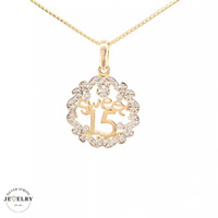 14KT Quinceañera Circle Pendant Yellow Gold Diameter 17mm(CHAIN IS NOT INCLUDED)