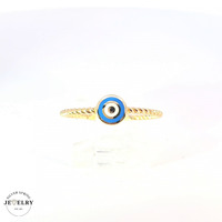 14KT Blue Evil Eye Fancy Ring Yellow Gold, Size 8