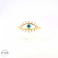 14KT Blue Evil Eye Fancy Ring Yellow Gold, Size 5 3/4