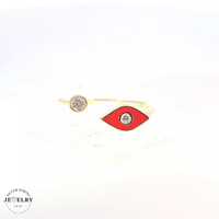 14KT Red Evil Eye Fancy Ring Yellow Gold, Size 7
