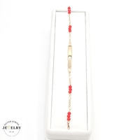 14KT Baby ID Figaro Coral Beads Bracelet Yellow Gold, 7 Inches