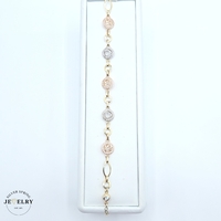 14KT Quinceañera Fancy Link Bracelet Tricolor 8 Inches 