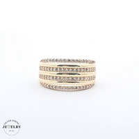 14KT Staircase Tier Pave Ring Yellow Gold, Size 7.5
