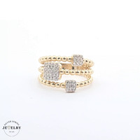 14KT Pave Triple Row Beaded Ring Yellow Gold, Size 7