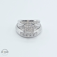 14KT White Gold Diamond Cluster Wedding Set 