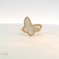  14k Yellow Gold Mother of Pearl Butterfly Ring