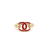  14K Yellow Gold "CC" Red Enamel Ring 