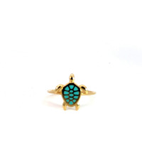 14k Blue Enamel Turtle Ring