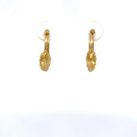 14k Yellow Gold Leaf Design Huggies Earrings