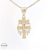 14KT Caravaca Crucifix Pendant Tricolor, 13mm (CHAIN IS NOT INCLUDED)