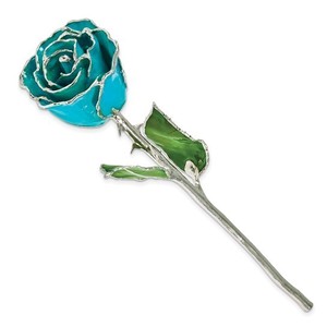 Lacquer Dipped Silver Trim Turquoise Green Southwest Style Rose