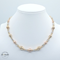  18KT Necklace Beaded Tricolor, 17 Inches