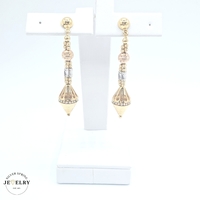  18KT Teardrop Beaded Puff Dangle Earrings Tricolor, 2 Inches