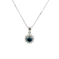  14K White Gold 0.50ct Teal Blue Diamond Halo Necklace With 18" Chain Diamond