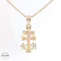  14KT Caravaca Cross Pendant Tricolor, 11mm (CHAIN IS NOT INCLUDED)