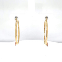  14kt Tri-Color Diamond Cut Flower Hoop Earrings