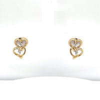  14kt Yellow Gold Heart Stud Earrings W/Cz