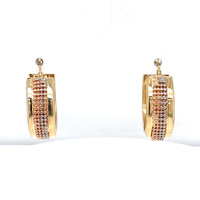  14kt Tri-Color 6.80g Beaded Hoop Earrings, 1"