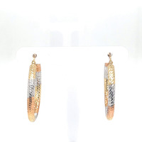 14kt Tri-Color Hammered Hoop Earrings