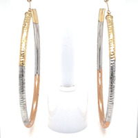 14kt Tri-Color Hammered Hoop Earrings