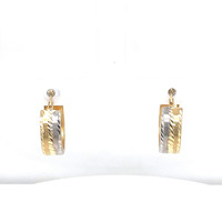 14kt Two-Tone Diamond Cut Huggie Earrings