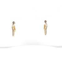 14kt Yellow Gold Star Hoop Earrings W/Cz