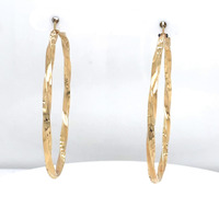  14KT Yellow Gold Twisted Diamond Cut Hoop Earrings