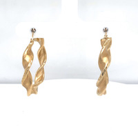  14kt Yellow Gold Twisted Diamond Cut Hoop Earrings