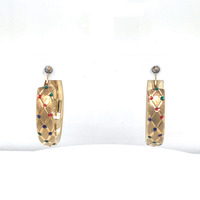  14kt Yellow Gold Diamond Cut Hoop Earrings W/Multicolor Enamel