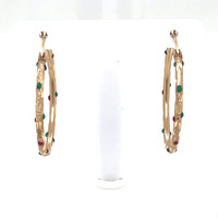  14kt Yellow Gold Hoop Earrings W/Multicolor Enamel