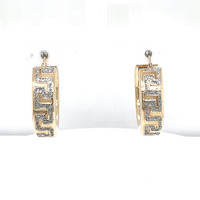  14kt Two Tone Diamond Cut Greek Style Hoop Earrings