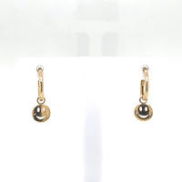  14kt Yellow Gold Dangle Happy Face Huggie Earrings