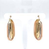  14k Tri-Color Oval Twisted Hoop Earrings