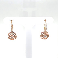 14kt Tri-Color Flower Huggie Earrings W/Cz