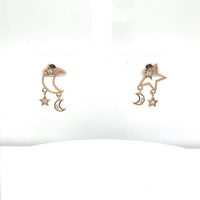  14kt Yellow Gold Moon & Star Stud Earrings W/CZ