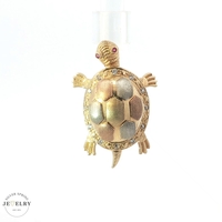14k Tri-Color Turtle with Baby Turtle In Shell Ring