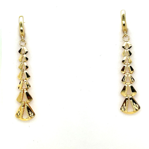 14kt Yellow Gold Fancy Tassel Diamond Cut Dangle Earrings