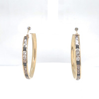 14kt Yellow Gold Black & Clear Cz Hoop Earrings