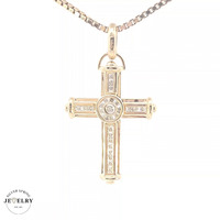  14KT Halo Cross Pendant Yellow Gold, 5.5mm (CHAIN IS NOT INCLUDED)