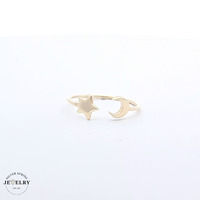 14KT Moon & Star Yellow Gold Ring, Size 7.5